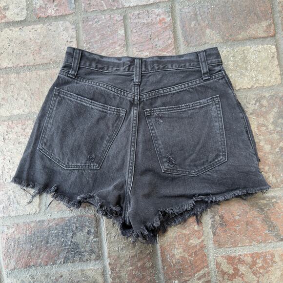Abercrombie & Fitch Jean Shorts Denim Black Distressed 26 Raw Hem High Waist - Picture 7 of 9